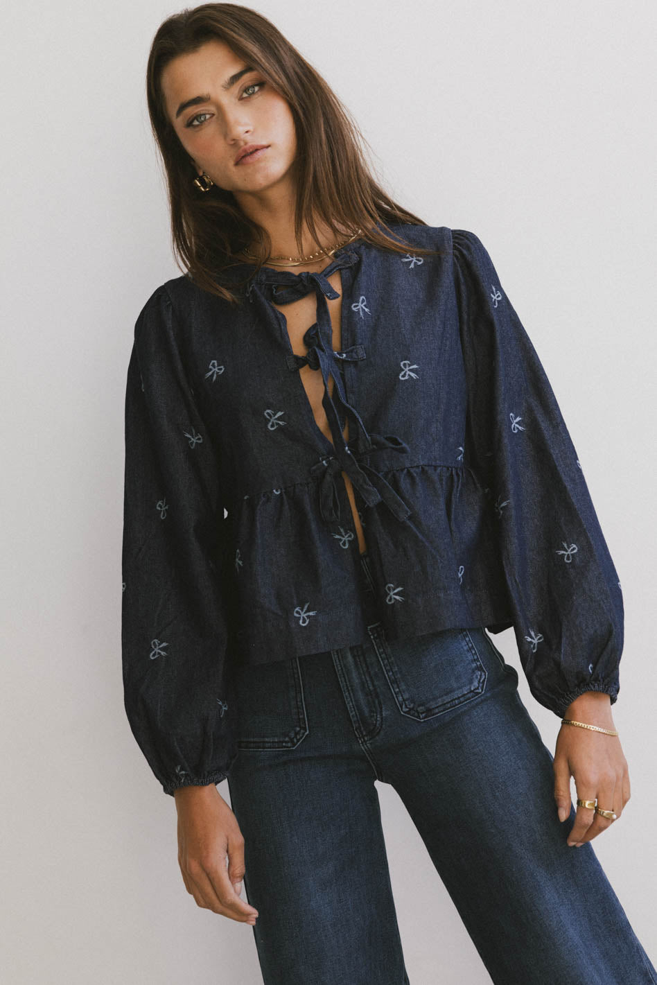 Maggie Peplum Tie Blouse With Bow Detail
