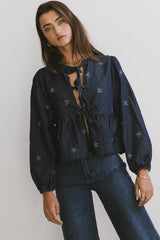 Maggie Peplum Tie Blouse With Bow Detail
