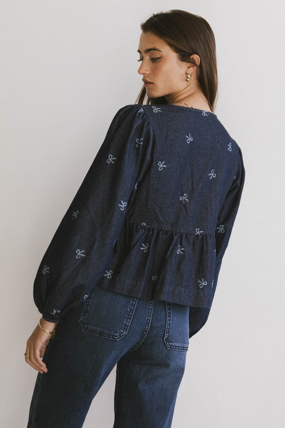 Maggie Peplum Tie Blouse With Bow Detail