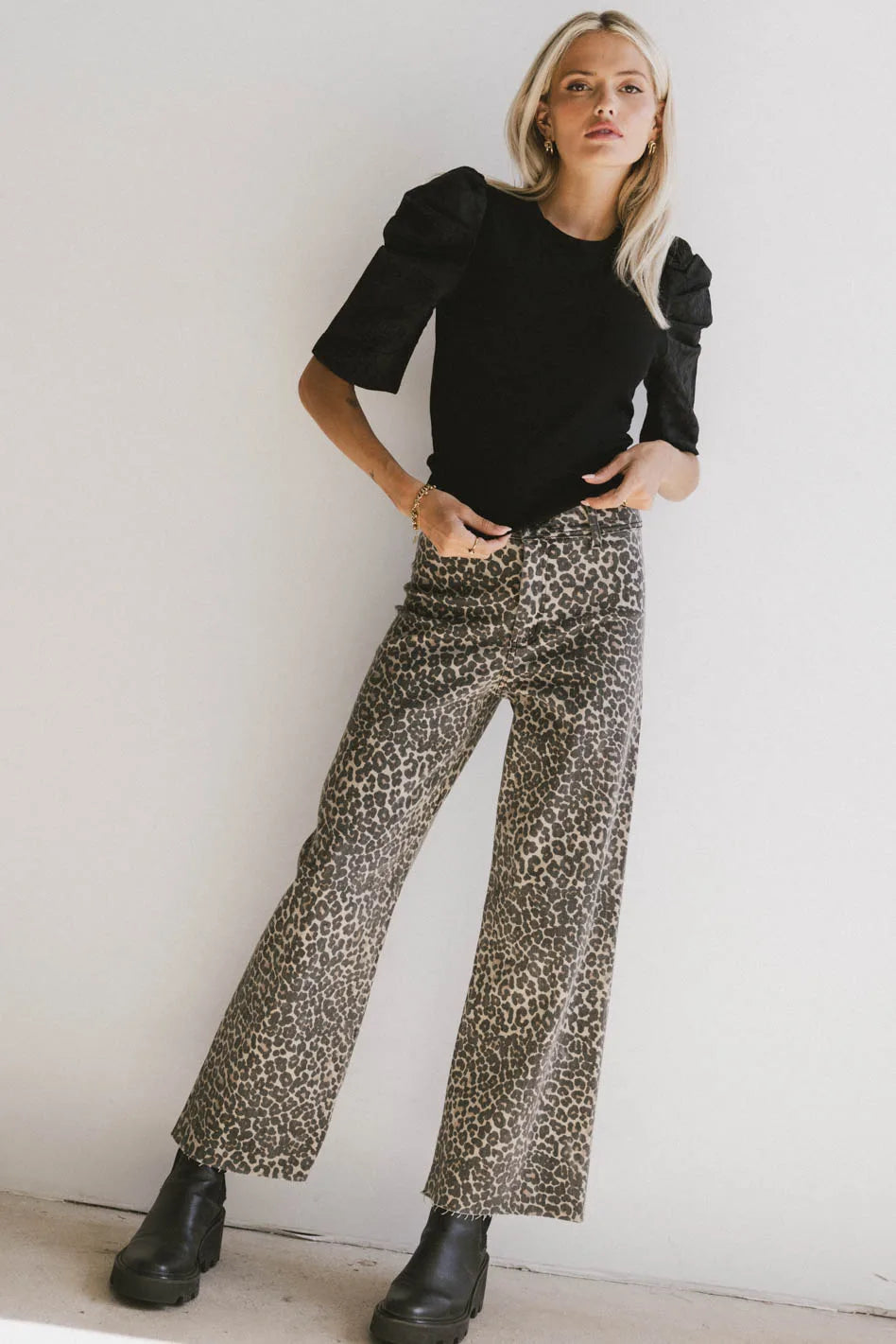 Andrea Mixed Media Top in Black