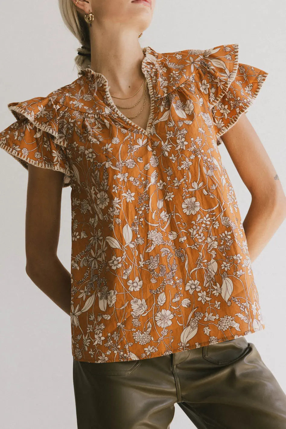 Rikki Printed Blouse in Camel