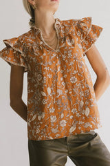Rikki Printed Blouse in Camel