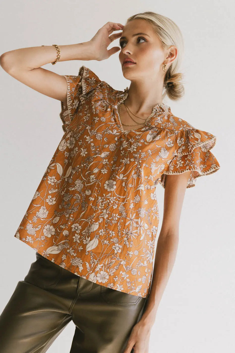 Rikki Printed Blouse in Camel