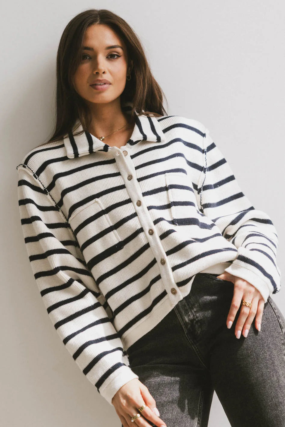 Harper Striped Cardigan in Navy - FINAL SALE