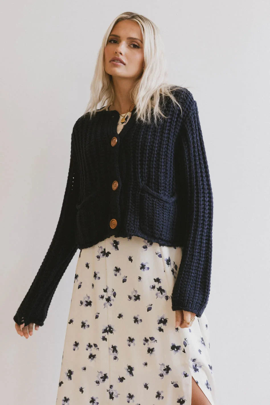 Luca Chunky Knit Sweater in Navy