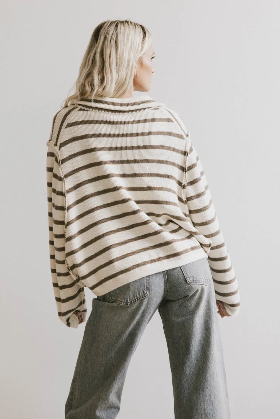 Harper Striped Cardigan in Olive