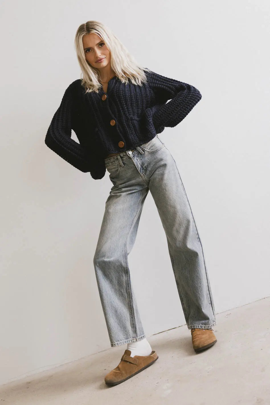 Luca Chunky Knit Sweater in Navy
