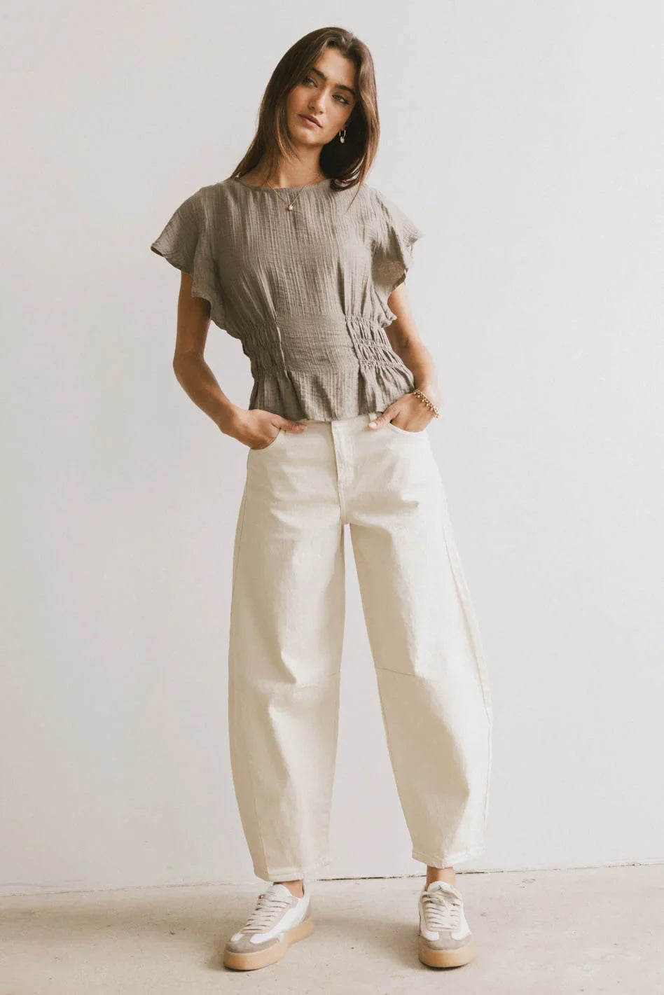 Whit Smocked Blouse in Olive