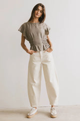 Whit Smocked Blouse in Olive
