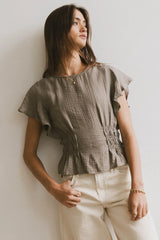 Whit Smocked Blouse in Olive