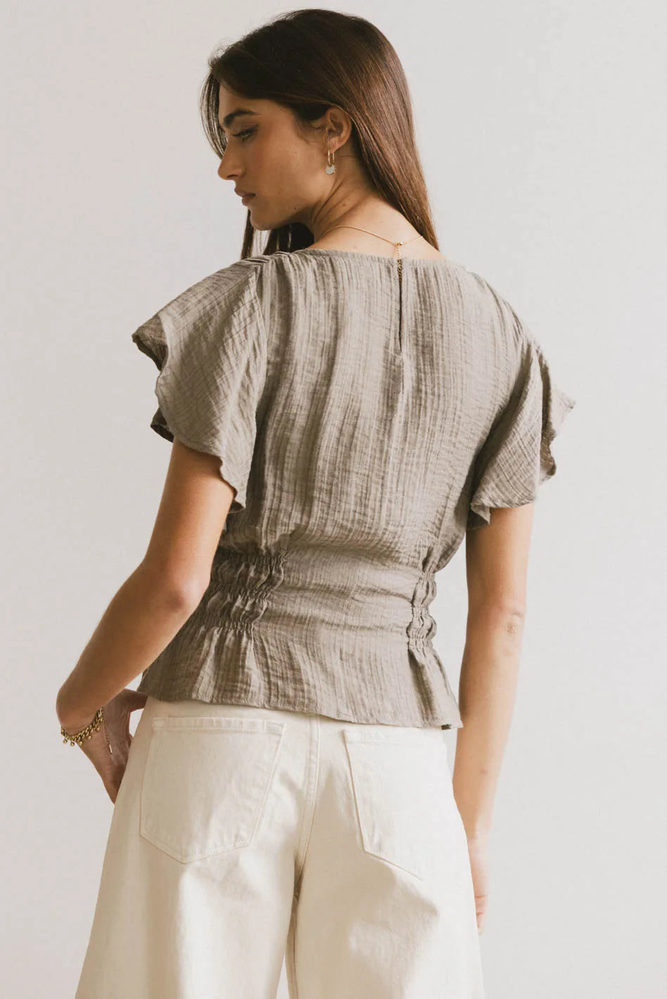 Whit Smocked Blouse in Olive