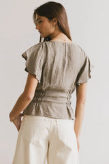Whit Smocked Blouse in Olive