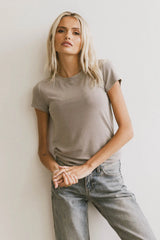 Opal Ribbed Tee in Taupe
