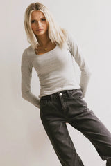 Polly Scoop Neck Top in Heather Grey