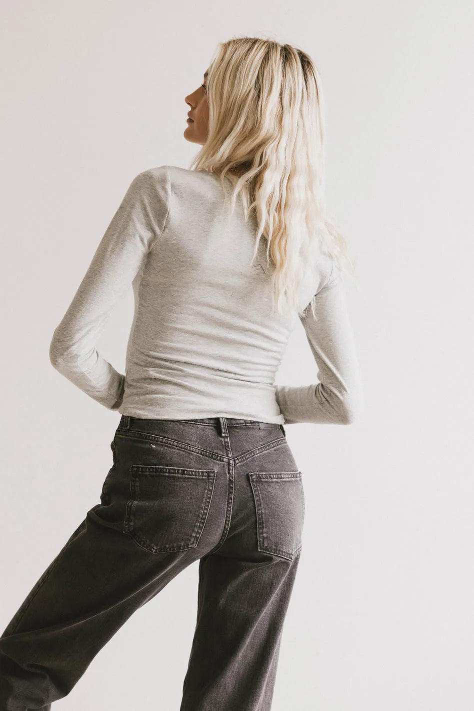 Polly Scoop Neck Top in Heather Grey