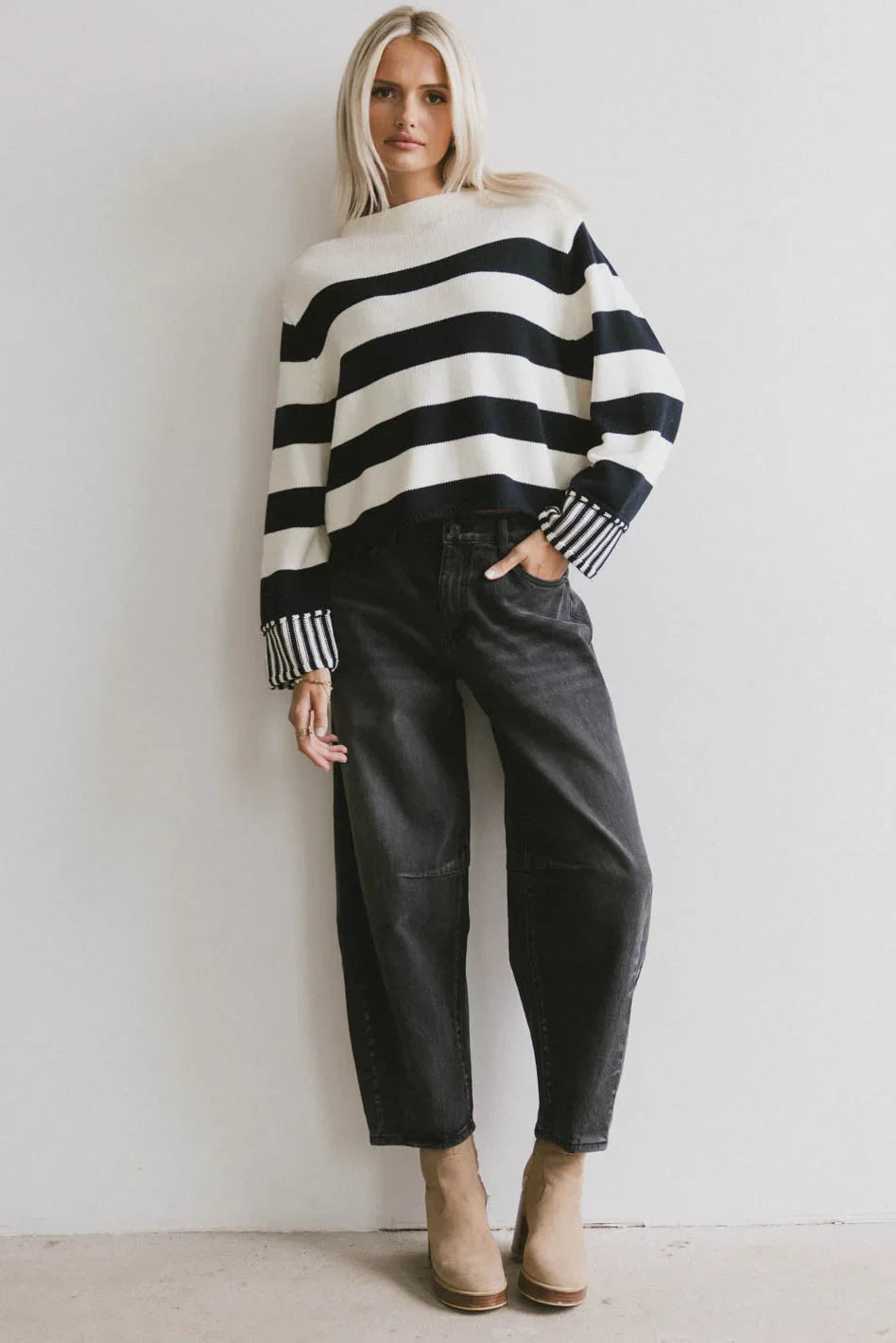 Helena Striped Sweater in Black
