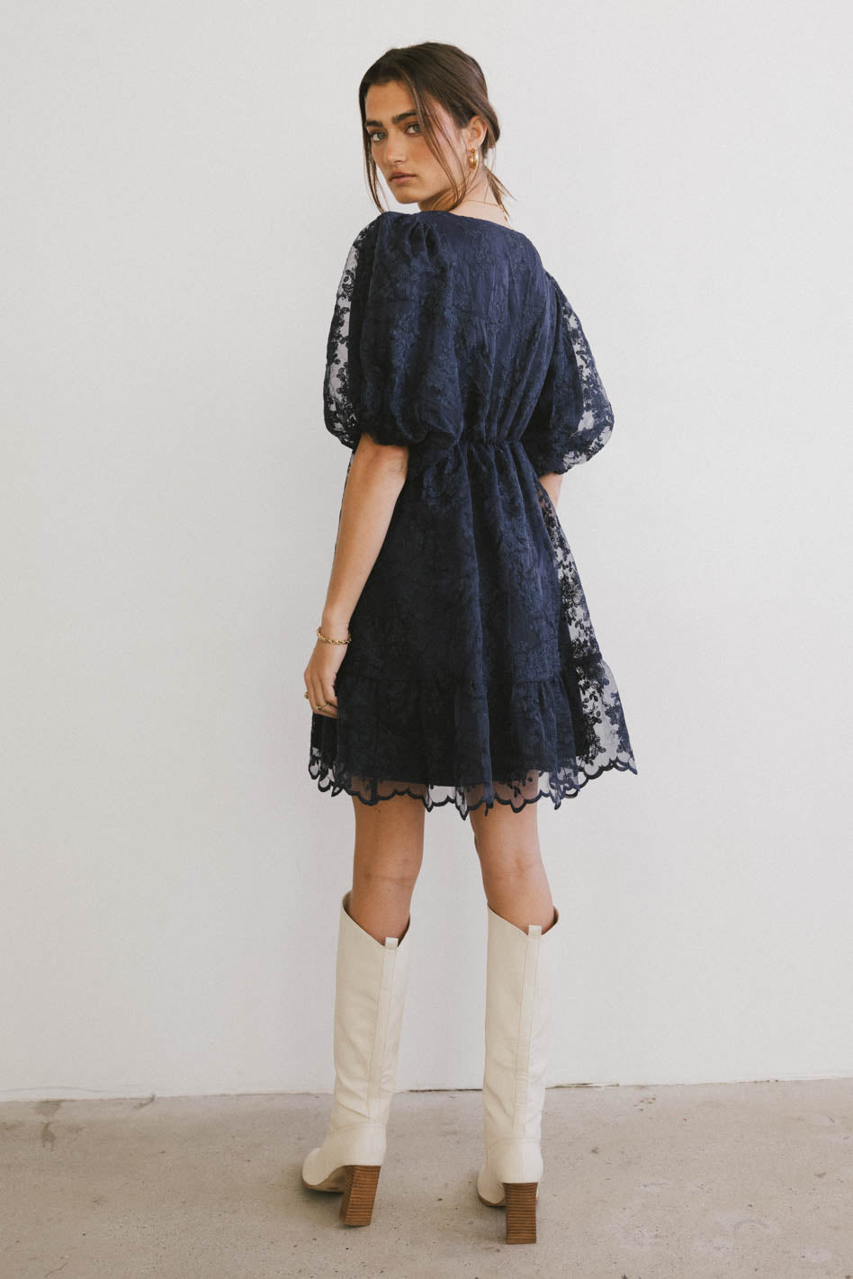 Tiana Embroidered Mini Dress in Navy