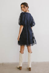 Tiana Embroidered Mini Dress in Navy