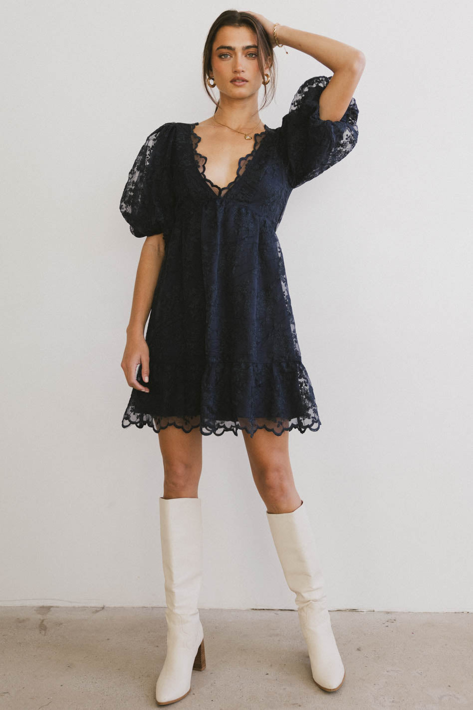 Tiana Embroidered Mini Dress in Navy