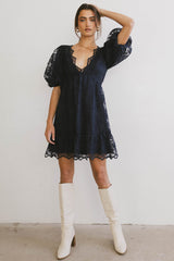 Tiana Embroidered Mini Dress in Navy