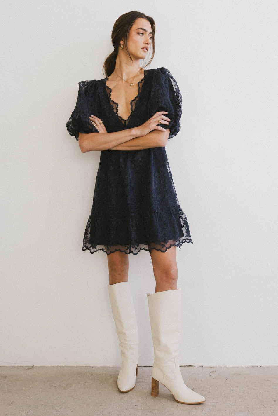 Tiana Embroidered Mini Dress in Navy
