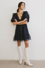 Tiana Embroidered Mini Dress in Navy