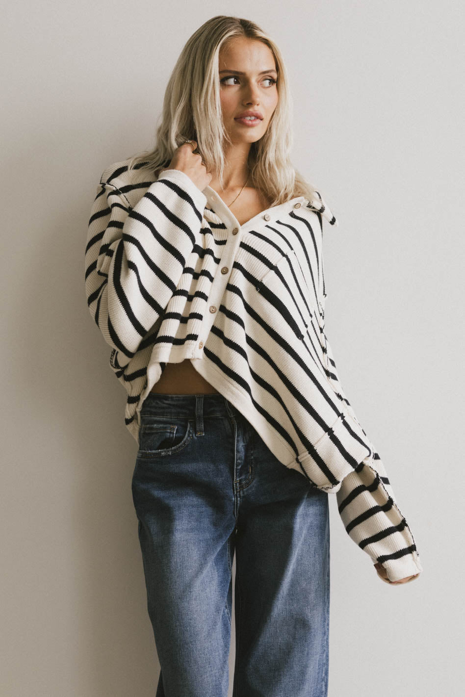 Harper Striped Cardigan in Navy - FINAL SALE