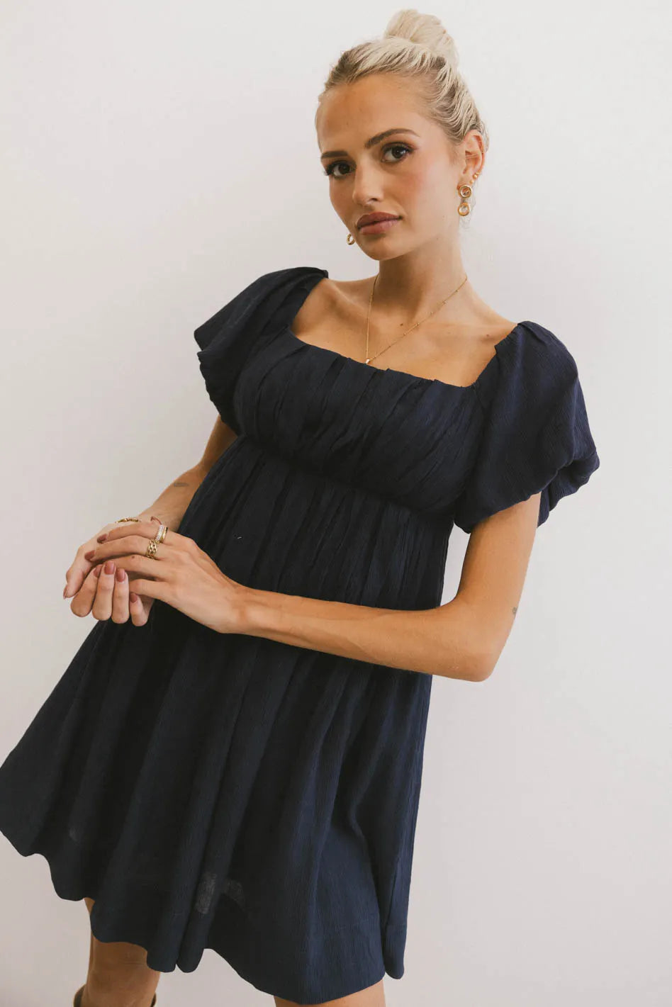 Dasha Textured Mini Dress in Navy