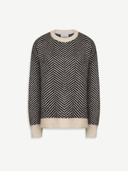 Black Stripe Print Pullover Sweater
