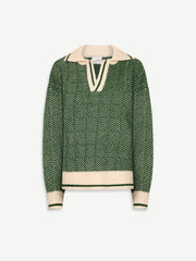 Green Striped Polo Knit Sweater