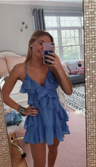 Blue Frill Mini Dress