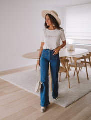 Middle Blue Patched Pockets Denim Jeans