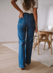 Middle Blue Patched Pockets Denim Jeans