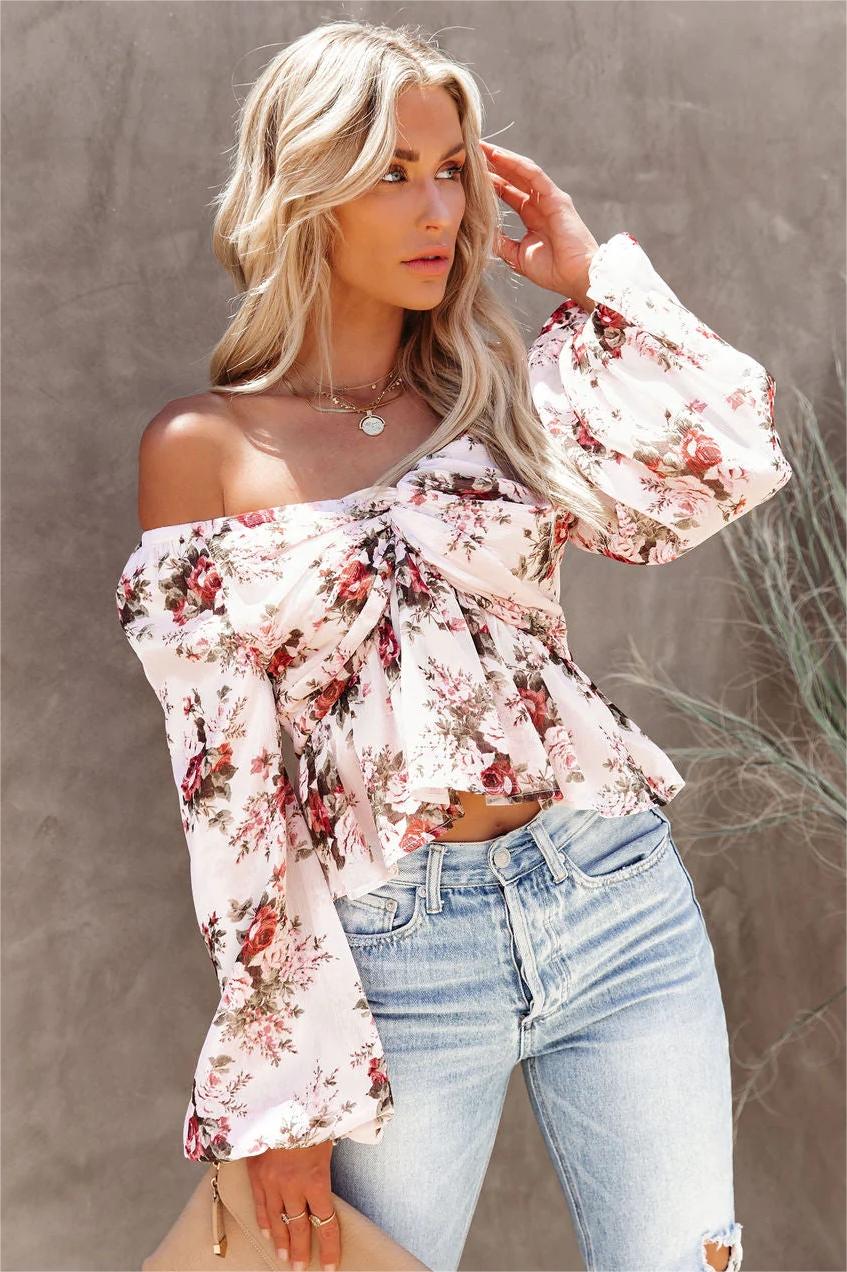 Sure Thing Floral Balloon Sleeve Twist Blouse - Cream