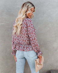 Purple Floral Long Sleeves Chiffon Blouse