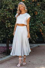 Veronica Pocketed Woven Midi Skirt - Blue