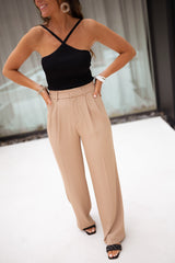 Beige Wide-Leg Casual Pants