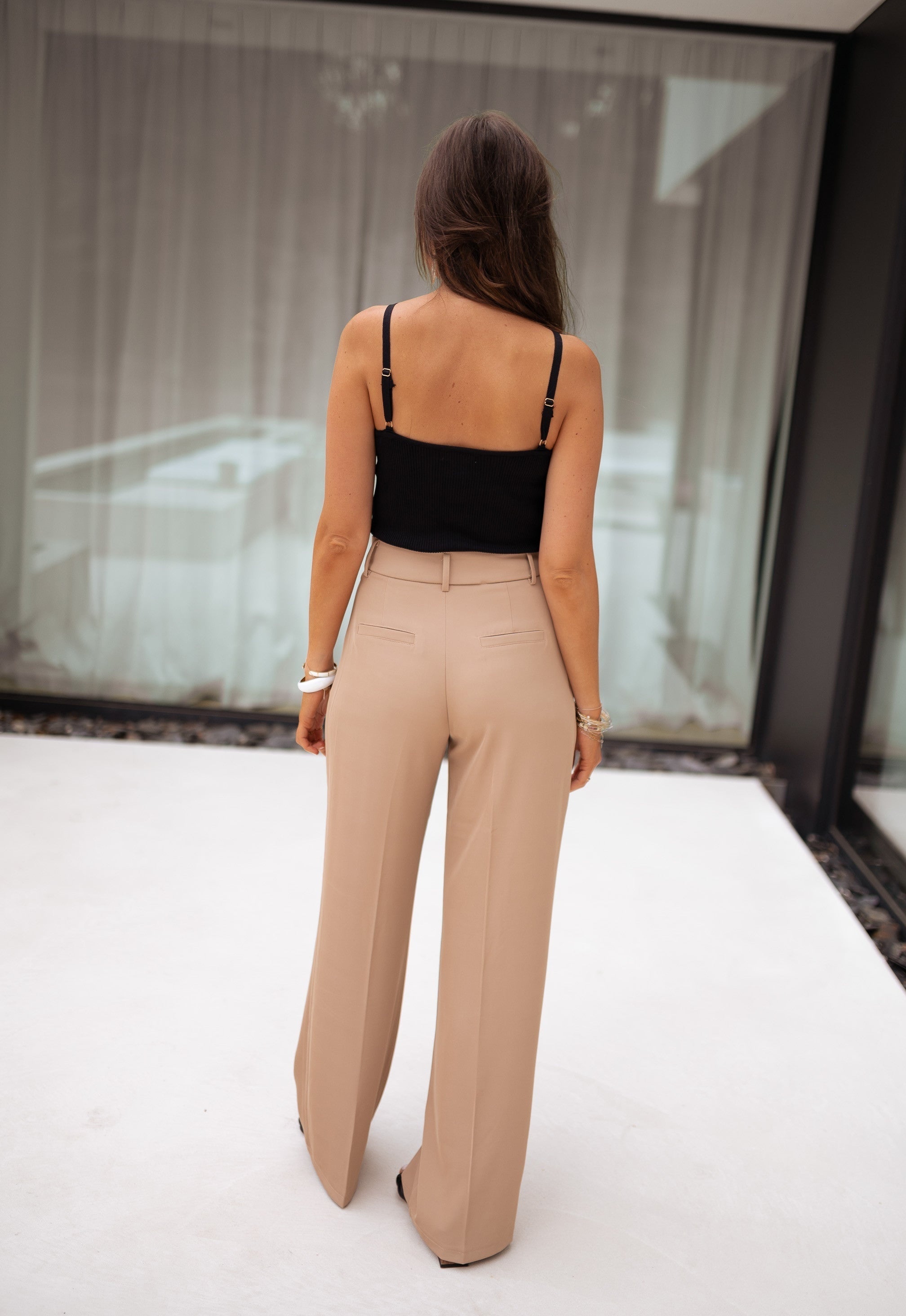 Beige Wide-Leg Casual Pants