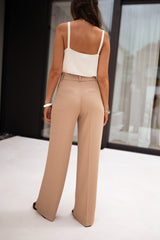 Beige Wide-Leg Casual Pants