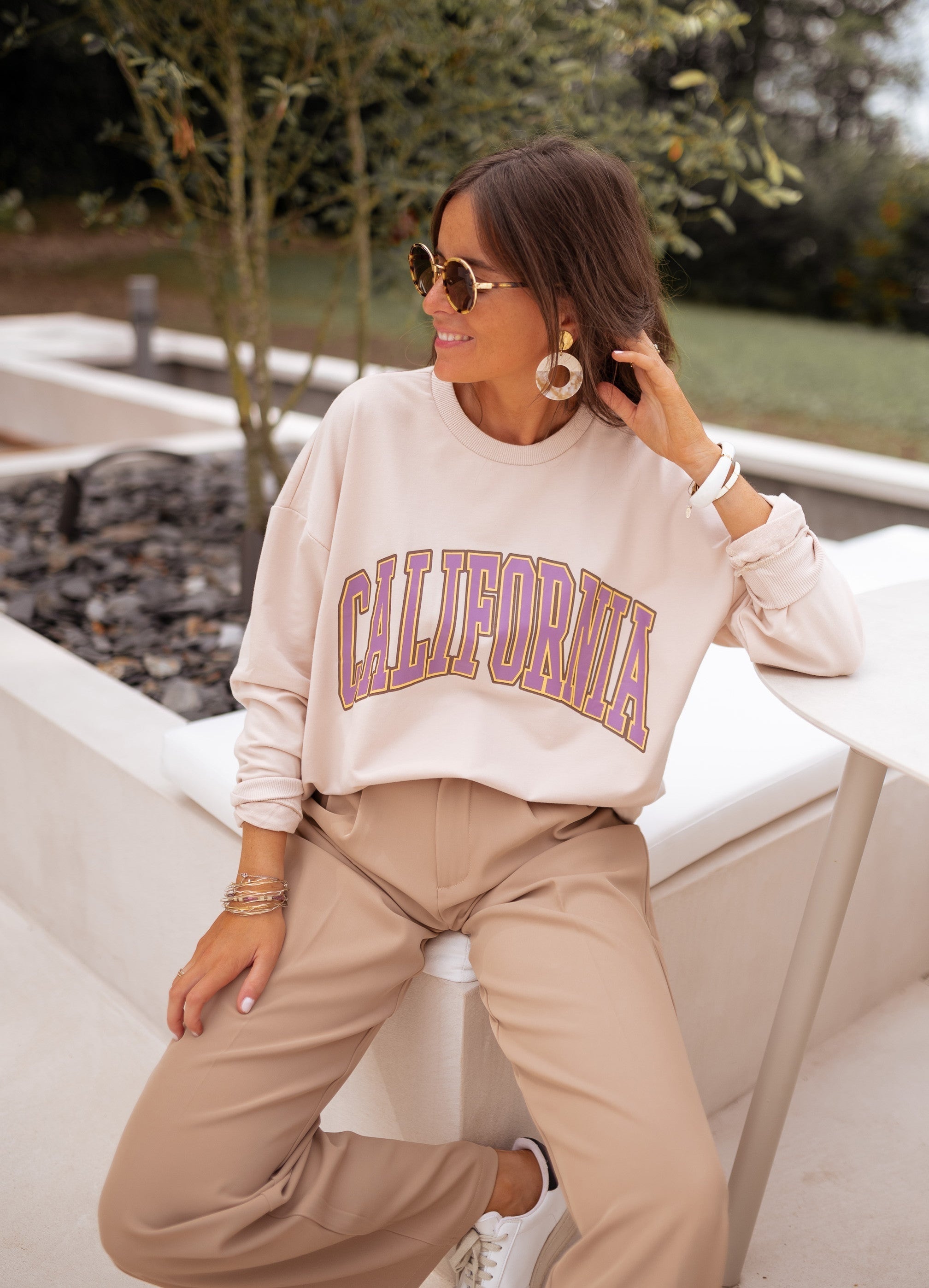 Beige Wide-Leg Casual Pants
