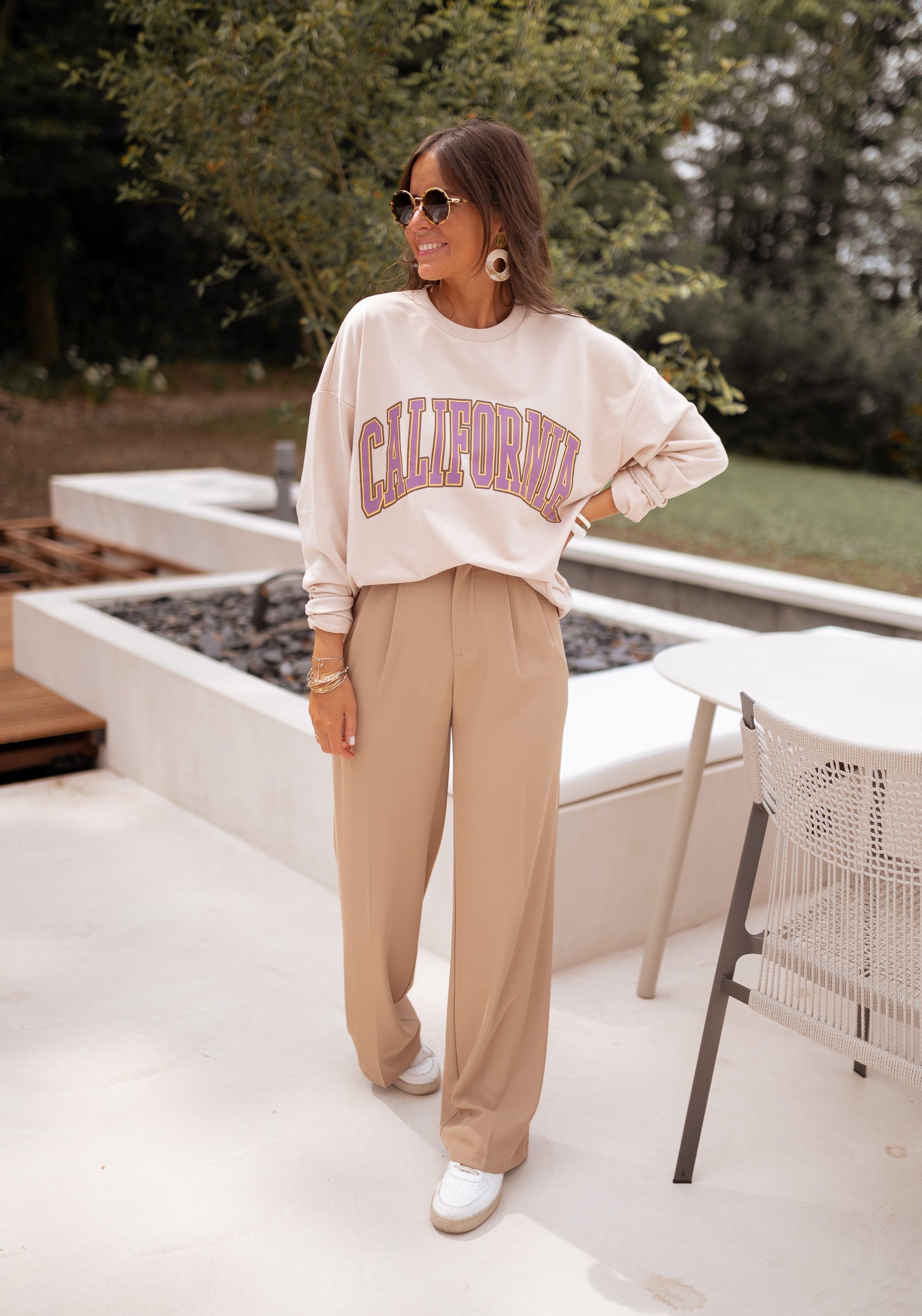 Beige Wide-Leg Casual Pants