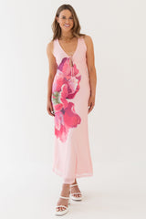 Pink Rose Print Midi Dress
