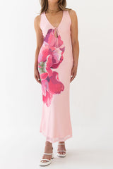 Pink Rose Print Midi Dress