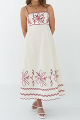 Red Floral Silhouette Print Midi Dress