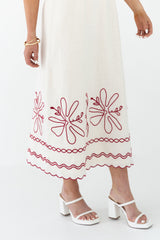Red Floral Silhouette Print Midi Dress