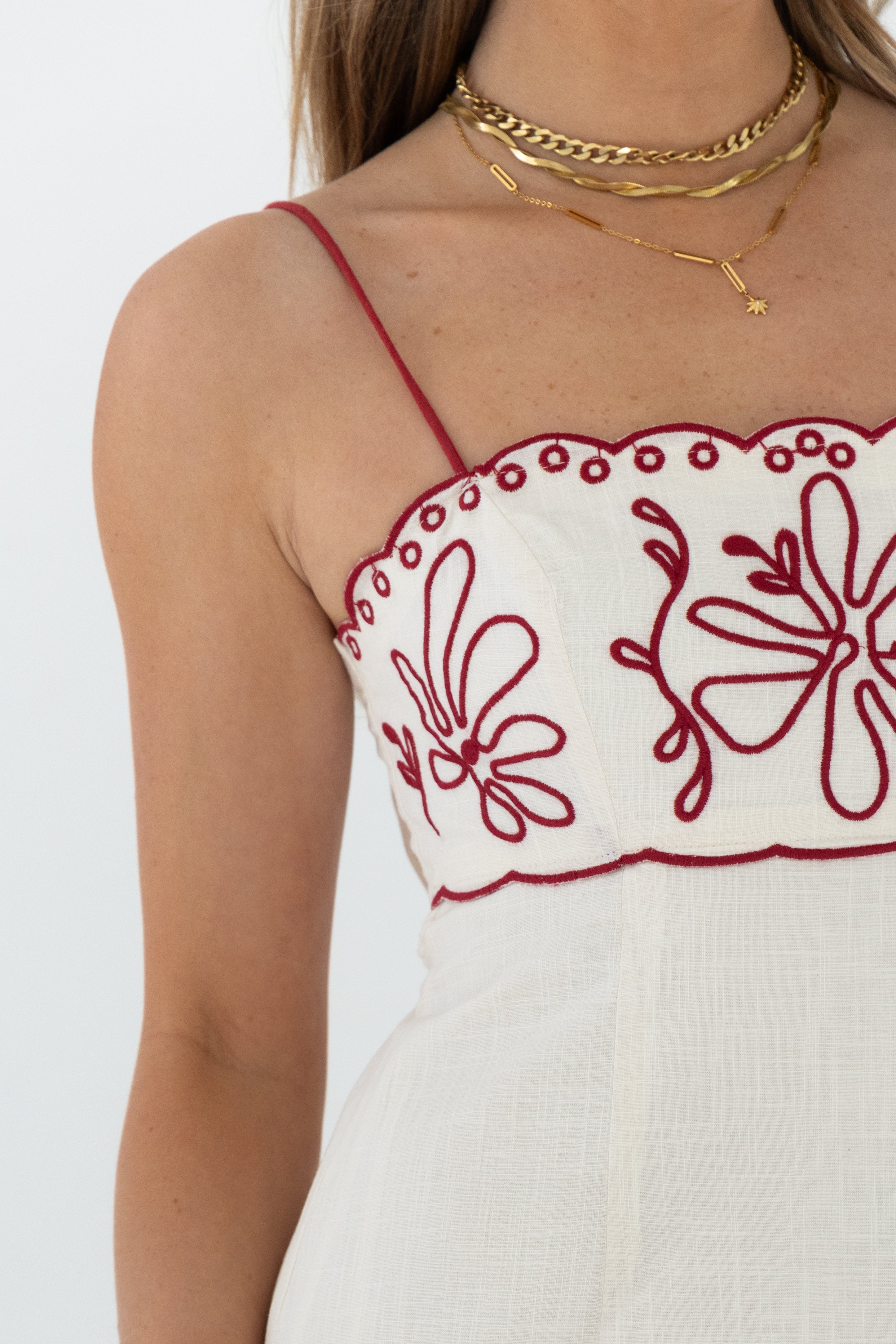 Red Floral Silhouette Print Midi Dress
