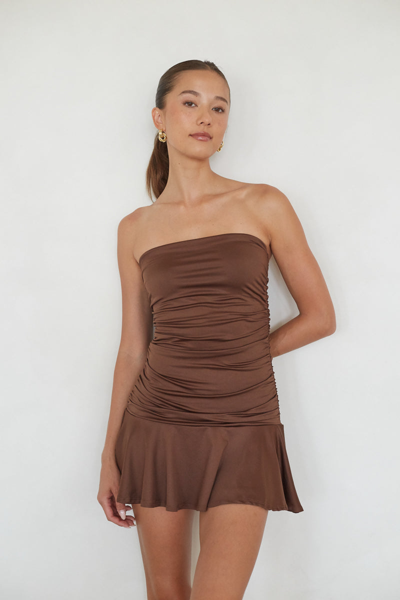 Minimal Strapless Ruched Mini Dress
