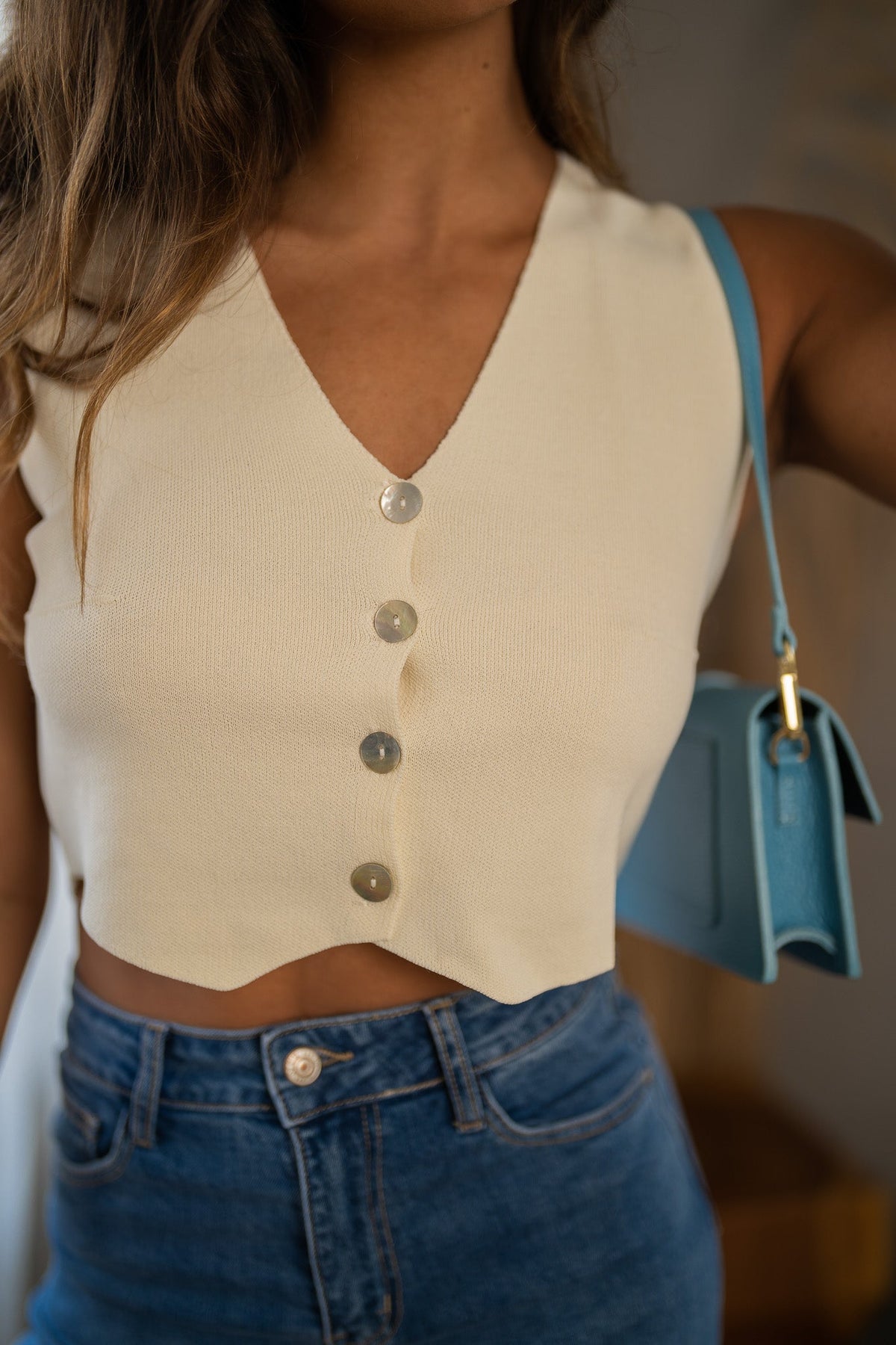 Beige Buttoned Vest Top