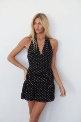 Black Polka Dot Halter Mini Dress