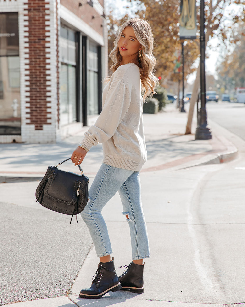 Acacia Cotton Crew Neck Sweater - Pale Beige